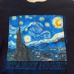 Women’s Vincent Van Gogh C. 1889 STARRY NIGHT black crop top T-Shirt
